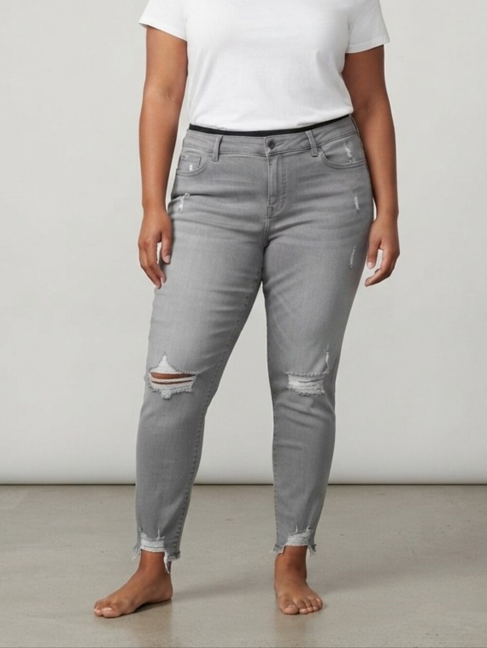 ​Torrid Bombshell Skinny Super Soft Grey Distressed Jeans - Size 20R